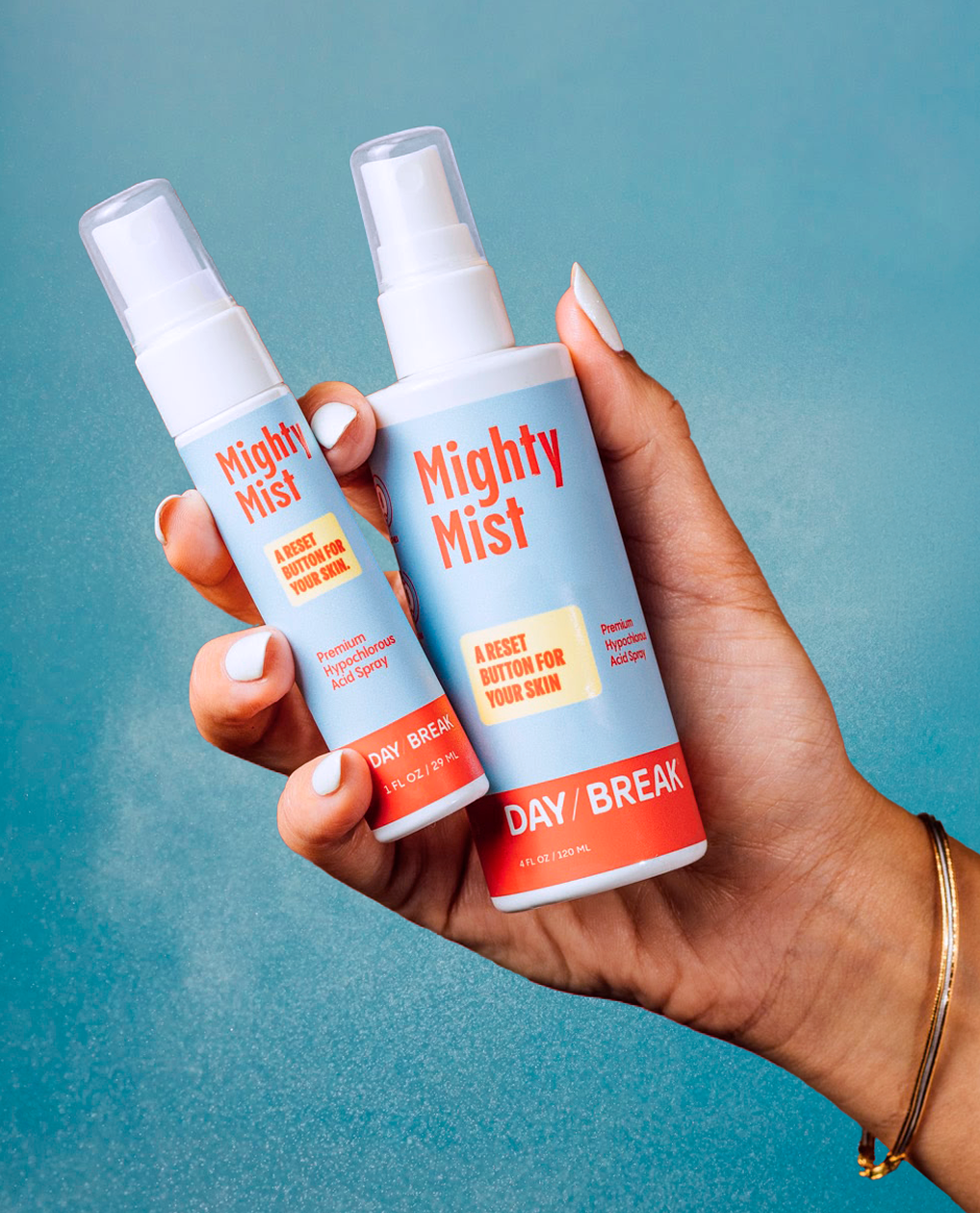 Mighty Mist, powered by MightyHOCl. A Reset Button for Your Skin.